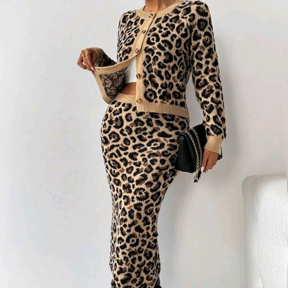 2pcs/Set Women's Fashion Leopard Print Casual Loose Outfits, Autumn - Picture 6 of 6